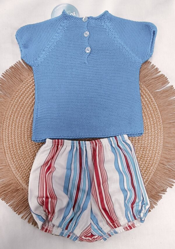 Conjunto de bebé punto azul con ancla y cubrepañal rayado para Bebé - Juliana - Imagen 2