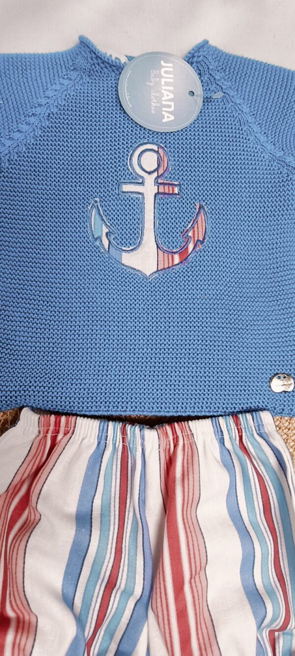 Conjunto de bebé punto azul con ancla y cubrepañal rayado para Bebé - Juliana - Imagen 3