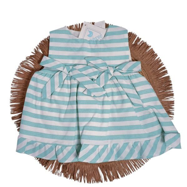 Vestido de bebé verano con rayas aguamarina.