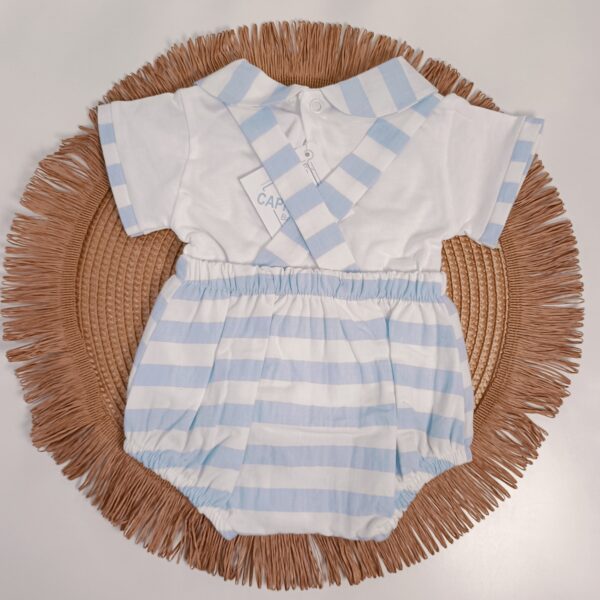 Ranita con camisa de bebe verano. Color azul y blanco. - Imagen 3