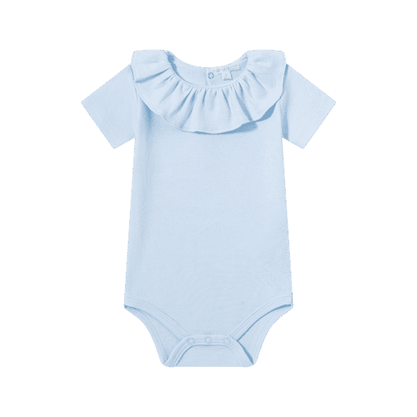 Body para bebé con cuello volante 100% algodón color azul
