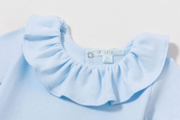 Body para bebé con cuello volante 100% algodón color azul - Imagen 7