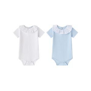 Pack bodies para bebé cuello plumeti 100% algodón color azul y blanco. Marca Amomi.