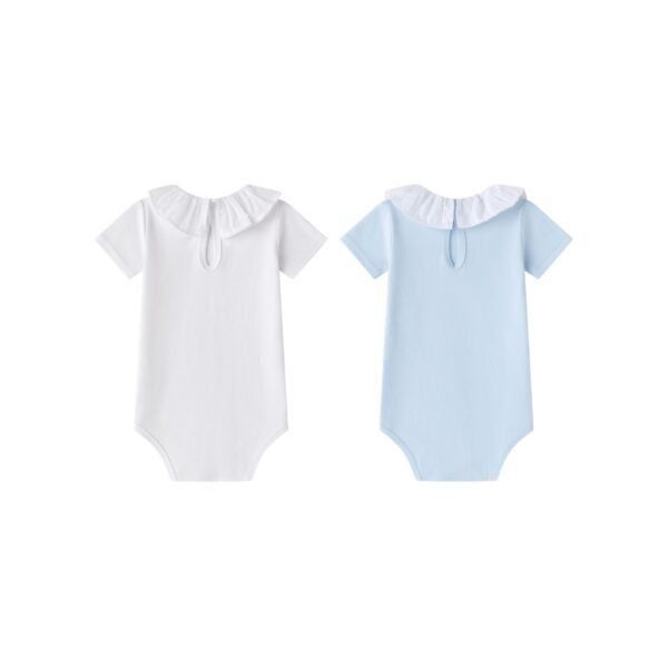 Pack bodies para bebé cuello plumeti 100% algodón color azul y blanco. Marca Amomi. - Imagen 14