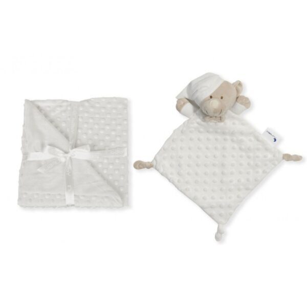 Set manta y doudou para bebé recién nacido personalizado color blanco. - Imagen 2