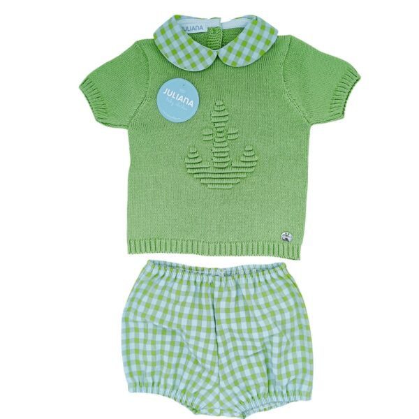 Conjunto para bebé marca Juliana ancla y cuadro vichy color lima.
