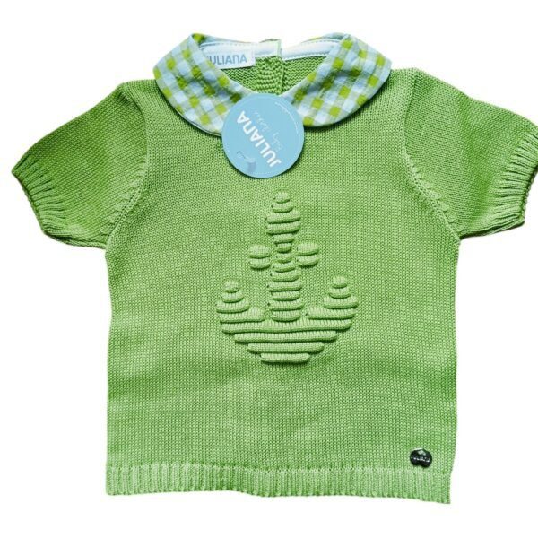 Conjunto para bebé marca Juliana ancla y cuadro vichy color lima. - Imagen 3