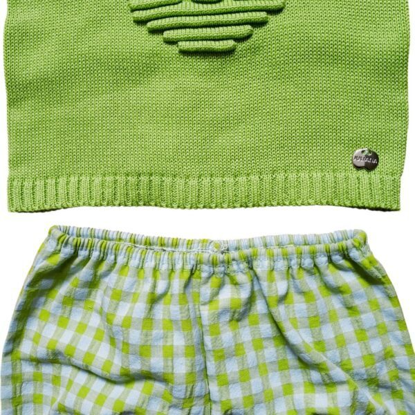 Conjunto para bebé marca Juliana ancla y cuadro vichy color lima. - Imagen 2