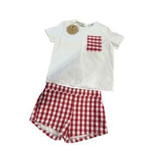 Conjunto para bebé camisa + pantalón corto vichy rojo. Diseño exclusivo.