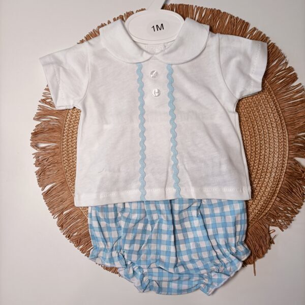 Conjunto de bebé niño cubrepañal de cuadros Vichy Azul Cielo - Imagen 3