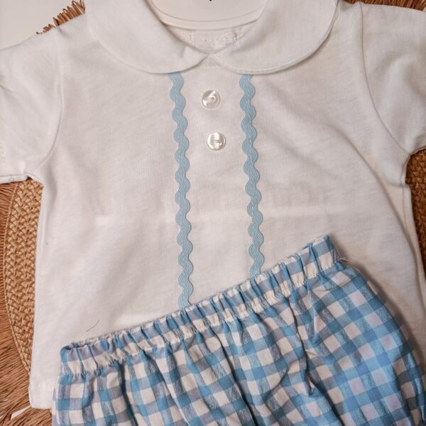Conjunto de bebé niño cubrepañal de cuadros Vichy Azul Cielo - Imagen 4