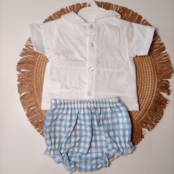 Conjunto de bebé niño cubrepañal de cuadros Vichy Azul Cielo - Imagen 2