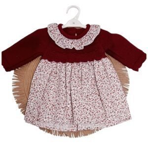 Vestido floral con cuerpo en granate