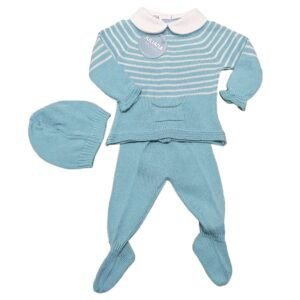 Conjunto de bebé punto 3 piezas rayado con bolsillo. Juliana