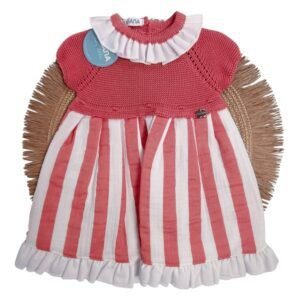Vestido para bebé verano de punto coral rayado con volante - Juliana