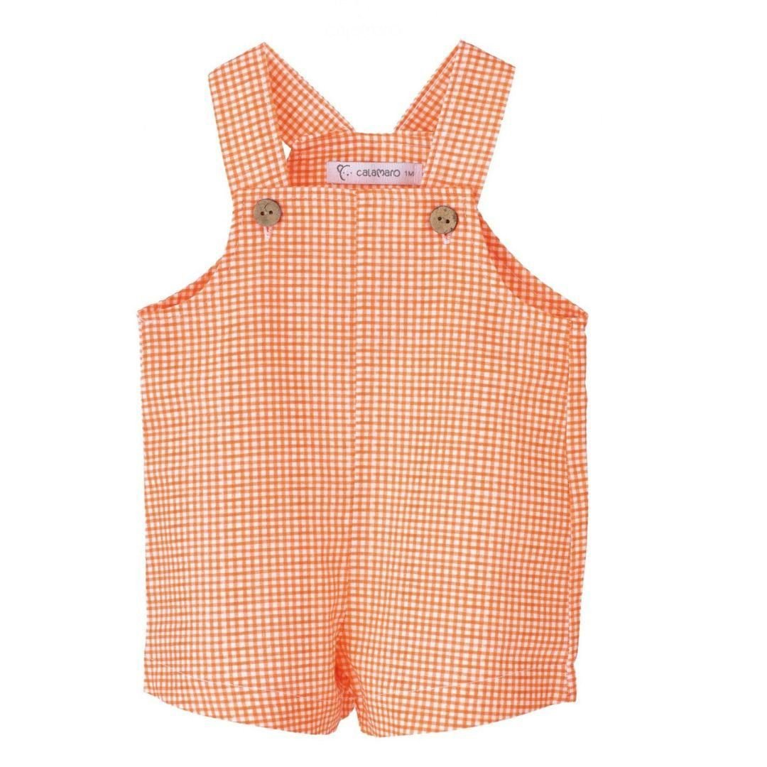 Peto de bebe con cuadritos naranjas. Marca Calamaro.