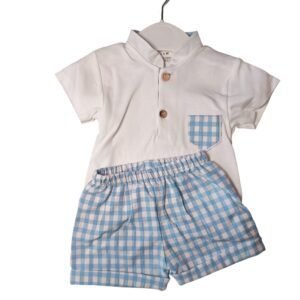 Conjunto de bebé verano pantalón y camisa vichy azul